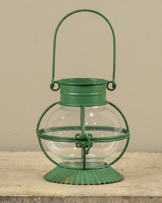 Outdoor/Indoor Green Glass Metal Candle Lantern