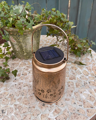 Solar Powered Antique Gold Iron Outdoor Lantern