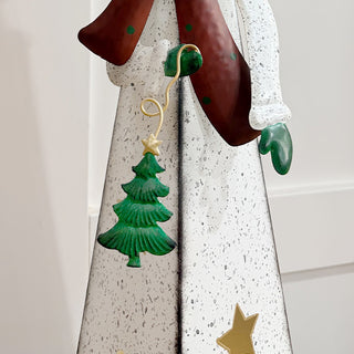 28 Inch Tall LED Metal Pyramid Snowman Lantern with Star Cutouts