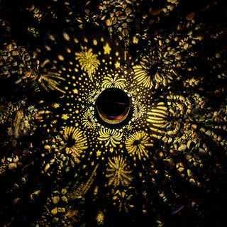 Lantern casting fireworks light pattern garden night