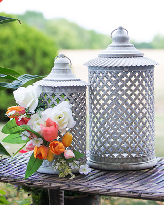 Artisan Lattice Metal Candle Lanterns, Set of 2