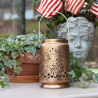 Decorative bronze solar lantern outdoor tabletop display