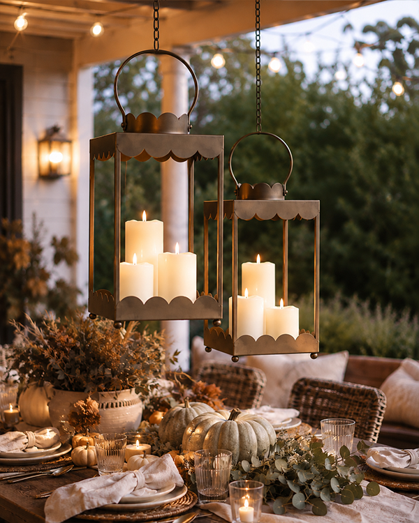 Oversized Fluted Metal Candle Lanterns, Set of 2