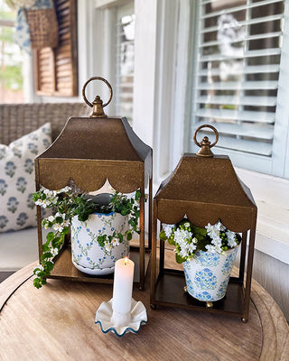 Indoor/Outdoor Scalloped Metal Lanterns, Set of 2