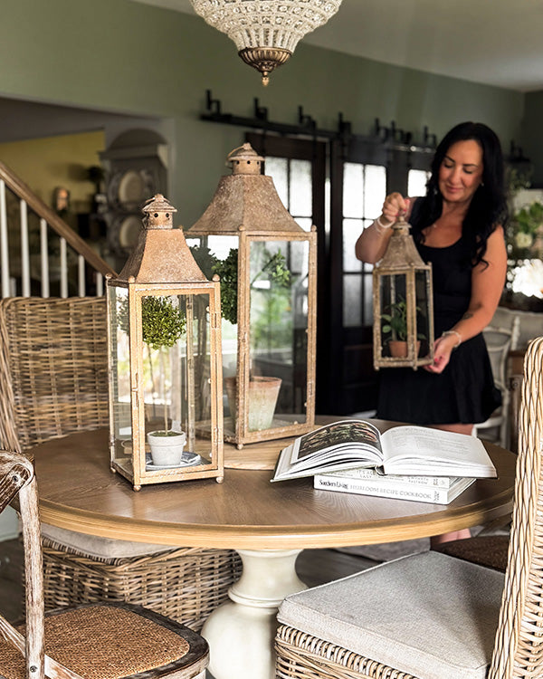 Artisan Graduated Metal & Glass Candle Lanterns, Set of 3