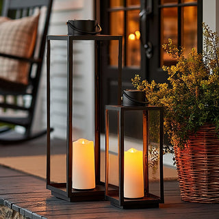 Outdoor black metal lanterns with LED candles