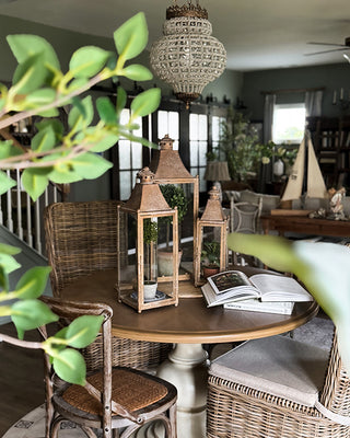 Artisan Tiered Metal & Glass Candle Lanterns, Set of 3