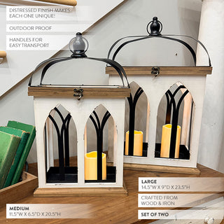 Rustic Cathedral Window Wood Lanterns, Set of 2