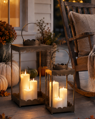 Fluted Metal Candle Lanterns, Set of 2 Indoor Outdoor