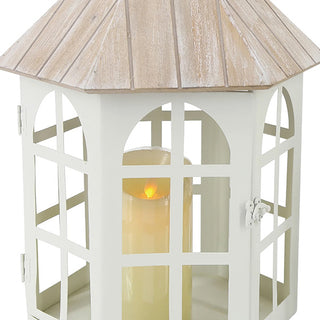 White Cottage Lantern Set of 2 with Wood Tops