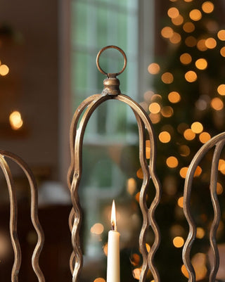 Sculptural Wavy Distressed Gold Metal Taper Candleholders, Set of 3