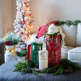 Christmas Village Cutout Metal Lantern with Handles, Set 3