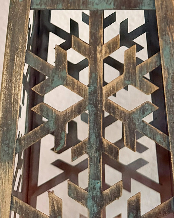 Aged Bronze Snowflake-Pierced Obelisk Lanterns, Set of 2