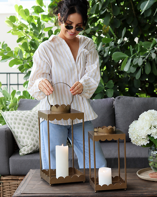 Fluted Metal Candle Lanterns, Set of 2 Indoor Outdoor