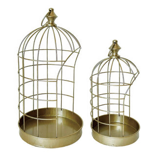 Open Cage Gold Metal Lantern - Set of 2