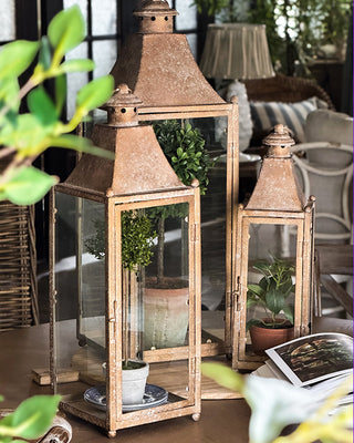 Artisan Tiered Metal & Glass Candle Lanterns, Set of 3