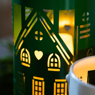 Christmas Village Cutout Metal Lantern with Handles, Set 3