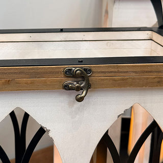 Rustic wood lantern latch hardware detail