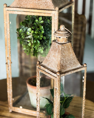 Artisan Tiered Metal & Glass Candle Lanterns, Set of 3
