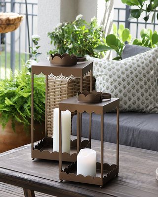 Fluted Metal Candle Lanterns, Set of 2 Indoor Outdoor