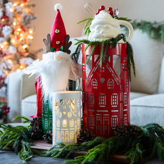 Christmas Village Cutout Metal Lantern with Handles, Set 3