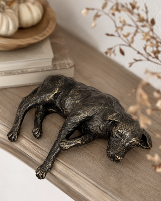 Antique Gold Resting Resin Dog Figurine