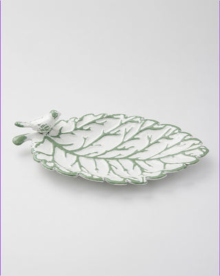 White and Sage Green Catchall Tray with Bird Accent