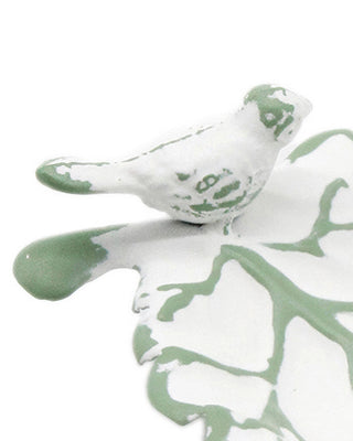 White and Sage Green Catchall Tray with Bird Accent