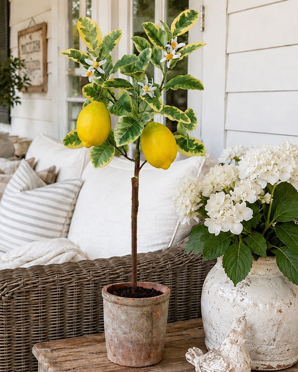 plant pots for lemon tree 25-Inch Faux Lemon Tree in Decorative Pot with Blossoms