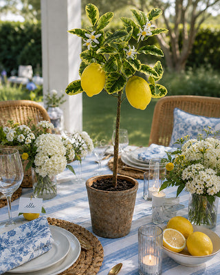 25-Inch Faux Lemon Tree in Decorative Pot with Blossoms