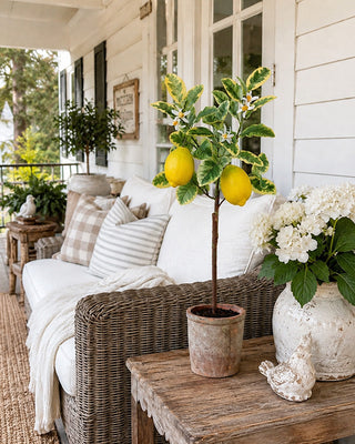 25-Inch Faux Lemon Tree in Decorative Pot with Blossoms
