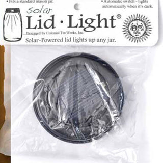 Packaged solar lid light designed by Colonial Tin Works fits standard mason jars