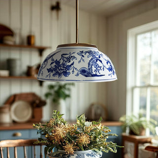 Blue and white porcelain pendant light