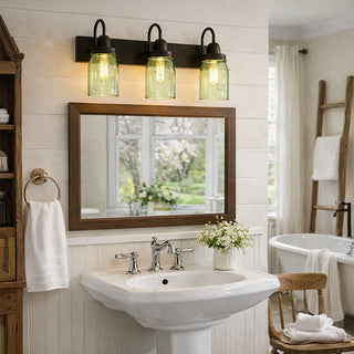 Rustic bathroom vanity light with mason jar shades