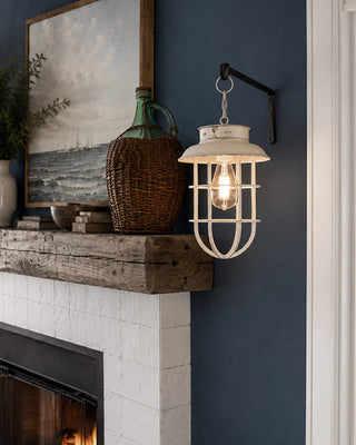 Aged White Hanging Light - Battery-Powered LED Lantern