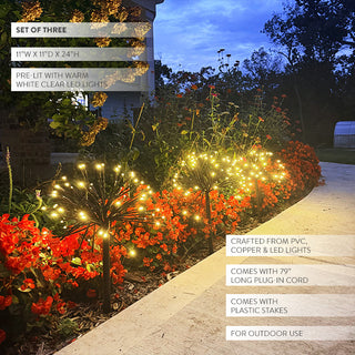 Pre-lit outdoor pathway LED stake lights set