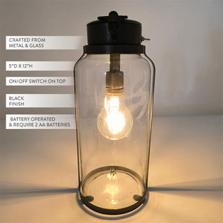 12 Inch Cordless Battery Operated Glass Edison Lantern