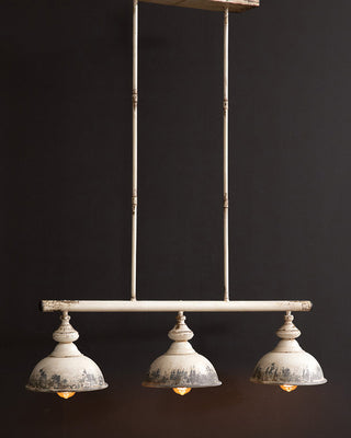Distressed White Metal 3-Light Linear Island Pendant