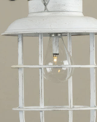 Aged White Hanging Light - Battery-Powered LED Lantern