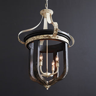 Farmhouse lantern chandelier distressed finish hanging light