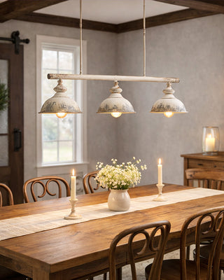 Distressed White Metal 3-Light Linear Island Pendant