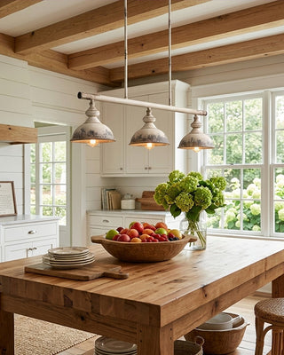 Distressed White Metal 3-Light Linear Island Pendant