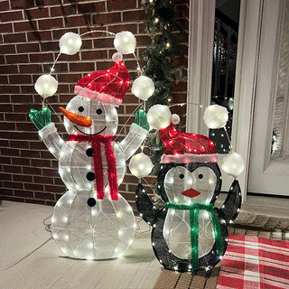 Oversized LED Snowman and Penguin Christmas Yard Decoration Set