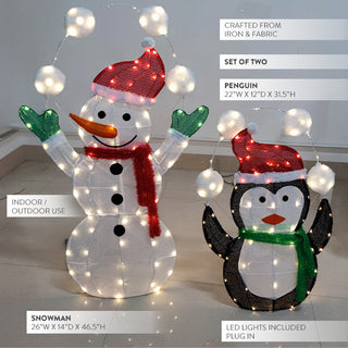 Oversized LED Snowman and Penguin Christmas Yard Decoration Set