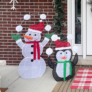 Oversized LED Snowman and Penguin Christmas Yard Decoration Set