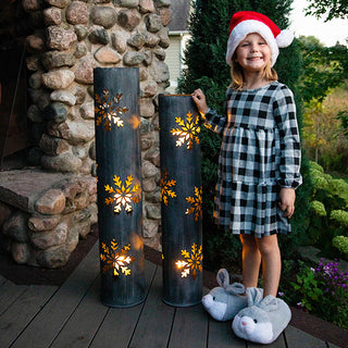 Metal snowflake candle holders set with LED lights