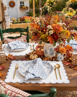 Blue Gingham Scalloped Table Linens, Choose Your Style