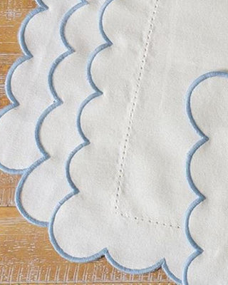 Scalloped Blue & White Table Linens Collection - Choose Your Style