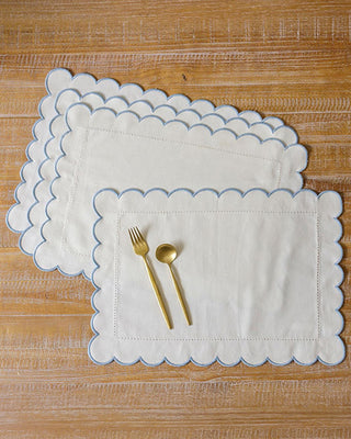 Scalloped Blue & White Table Linens Collection - Choose Your Style