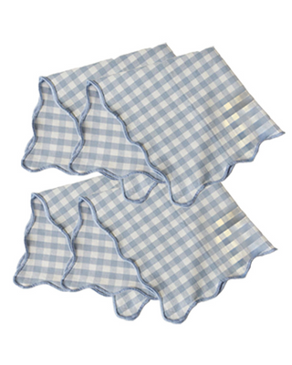 Blue Gingham Scalloped Table Linens, Choose Your Style